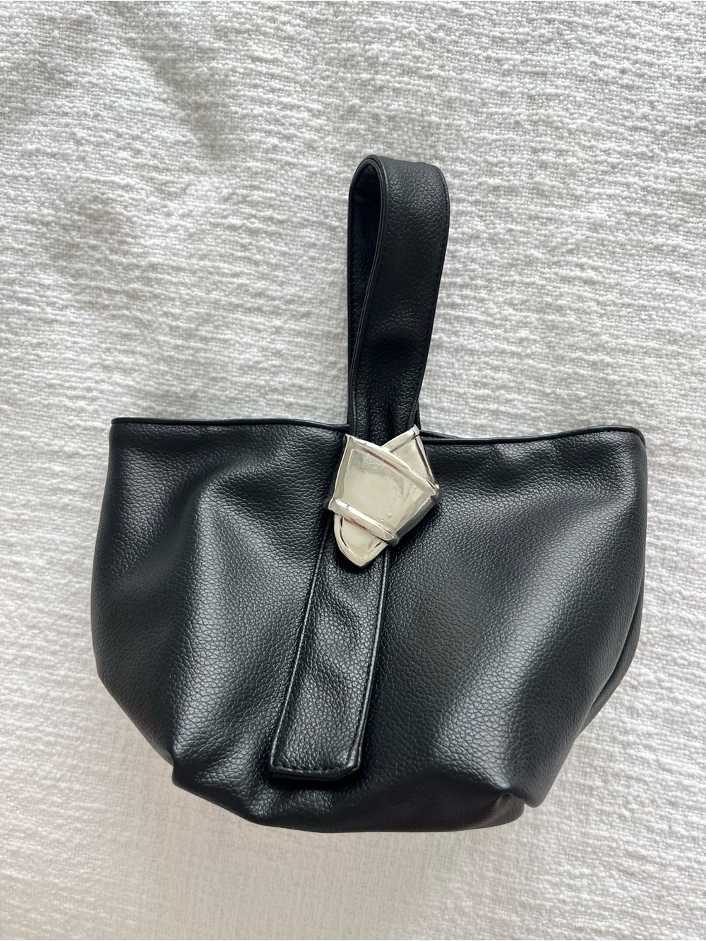 Brandon Maxwell Black Leather Wristlet with Silver-Tone Buckle